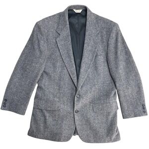 Heather Tweed Blazer Mens 42R Gray 100% Wool Herringbone Sport Coat Made USA